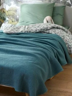 Couvre-lit Nid D'abeille Gaufrette Bleu Vert - Vertbaudet -Vertbaudet Magasin couvre lit nid dabeille gaufrette 2