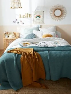 Couvre-lit Nid D'abeille Gaufrette Bleu Vert - Vertbaudet -Vertbaudet Magasin couvre lit nid dabeille gaufrette 3