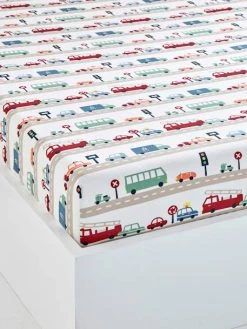 Drap-housse Enfant AUTO-CITY Beige Grisé Imprimé - Vertbaudet