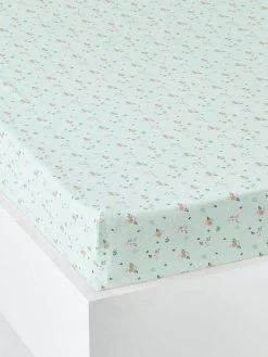 Drap-housse Enfant Bio Collection FLOREALE Vert D'eau/fleurs - Vertbaudet
