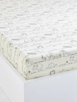 Drap-housse Enfant DINO RAMA Blanc Imprimé - Vertbaudet