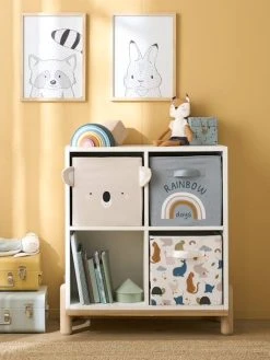 Lot De 3 Bacs De Rangement En Tissu MINI ZOO Bleu Grisé - Vertbaudet -Vertbaudet Magasin lot de 3 bacs de rangement en tissu mini zoo 4