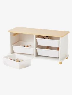 Meuble De Rangement + 4 Bacs LIGNE PTILOU Blanc/bois - Vertbaudet -Vertbaudet Magasin meuble de rangement 4 bacs ligne ptilou 1