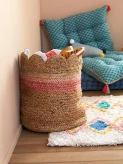 Panier En Jute Festonné Fiore Osier/rose - Vertbaudet -Vertbaudet Magasin panier en jute festonne fiore 2