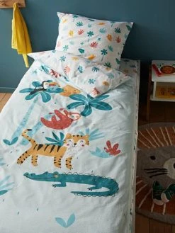 Parure Caradou "facile à Border" Avec Couette JUNGLE PARTY Bleu Tropical - Vertbaudet -Vertbaudet Magasin parure caradou facile a border avec couette jungle party 2