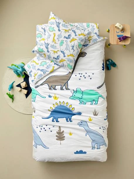 Parure Housse De Couette + Taie D'oreiller Enfant DINO MANIA Blanc - Vertbaudet 5 Parure Housse De Couette + Taie D'oreiller Enfant DINO MANIA Blanc - Vertbaudet – Image 3