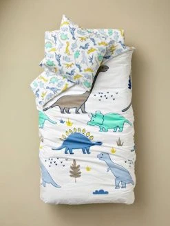Parure Housse De Couette + Taie D'oreiller Enfant DINO MANIA Blanc - Vertbaudet
