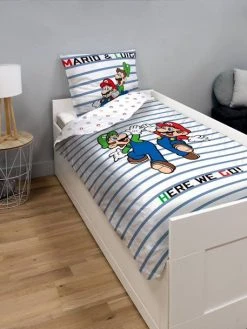 Parure Housse De Couette + Taie D'oreiller Enfant Mario® Blanc Animé - Super Mario -Vertbaudet Magasin parure housse de couette taie doreiller enfant mario 2